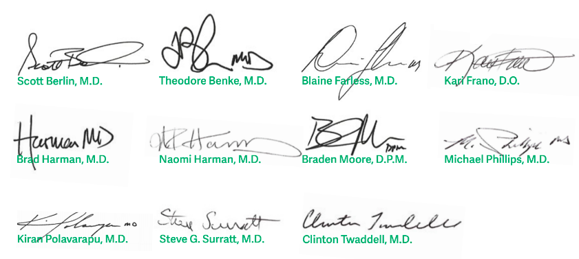 image of a list of Physician's signatures, handwritten by each doctor